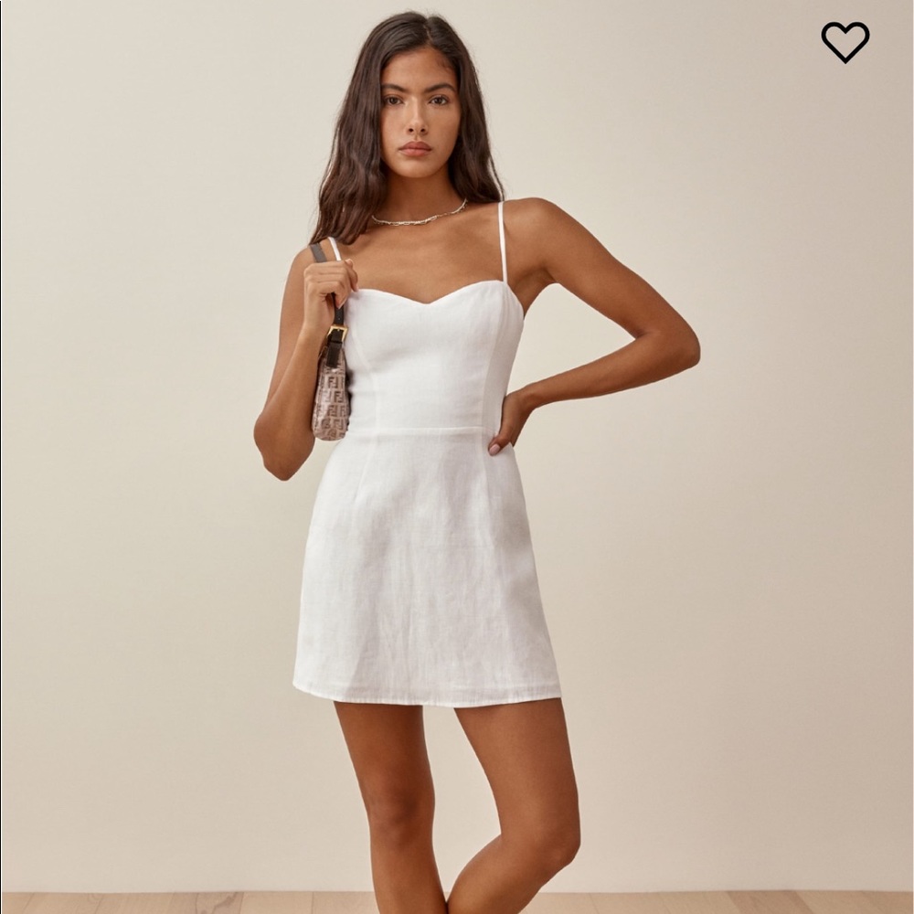 Reformation Roarke linen mini dress in white, size 2